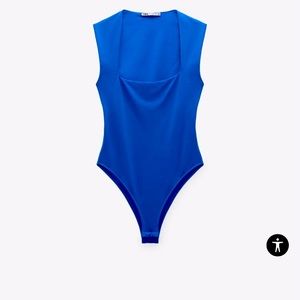 Zara Blue square neck bodysuit size Small